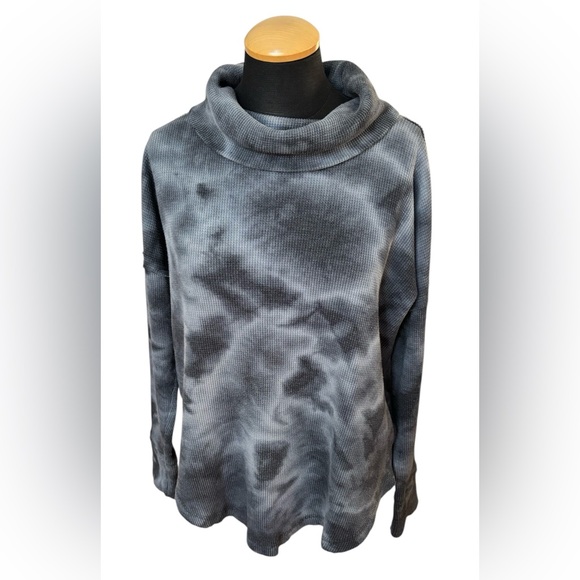 Anthropologie Maeve Gray Tie Dye Waffle Knit Cowl Neck Pullover Sweater Size S - Picture 2 of 10